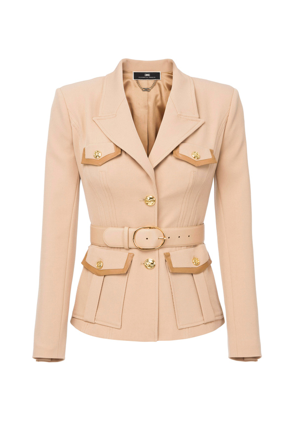Jacke im Military-Stil mit Taschen und Gürtel - Elisabetta Franchi® Outlet