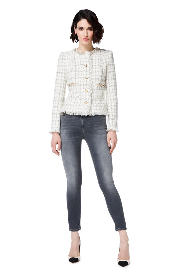 Tweed mini jacket with pearls - Elisabetta Franchi® Outlet