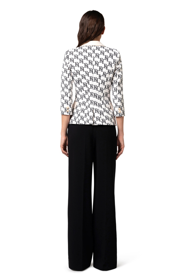 Double-breasted crêpe jacket with logo print and plaque - Elisabetta Franchi® Outlet
