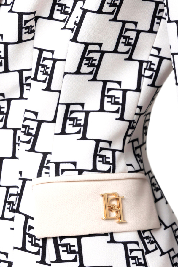 Double-breasted crêpe jacket with logo print and plaque - Elisabetta Franchi® Outlet
