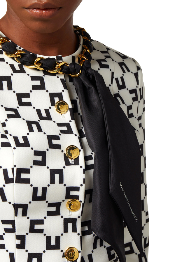 Giacca in crêpe stampa logo con catena foulard - Elisabetta Franchi® Outlet