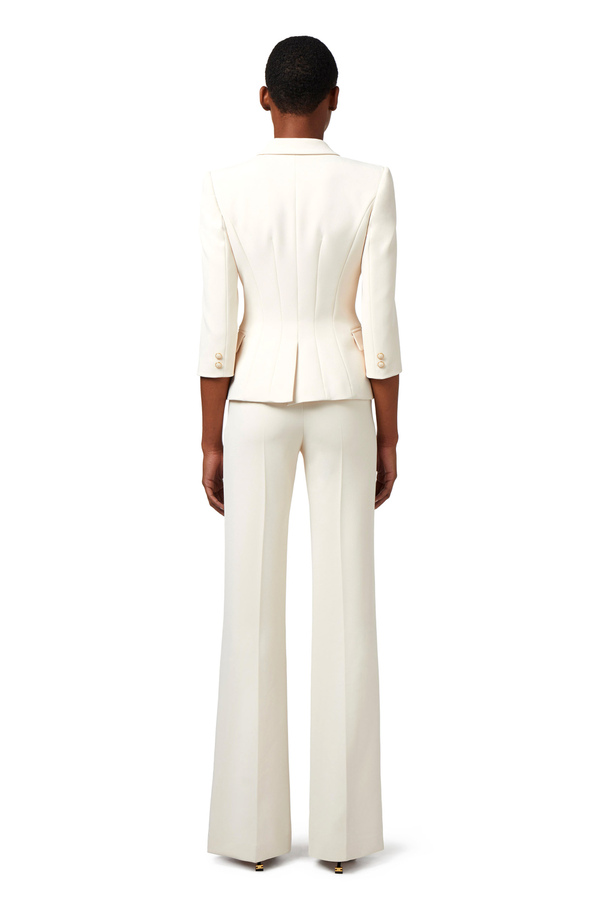 Giacca doppiopetto in crêpe placca logo - Elisabetta Franchi® Outlet