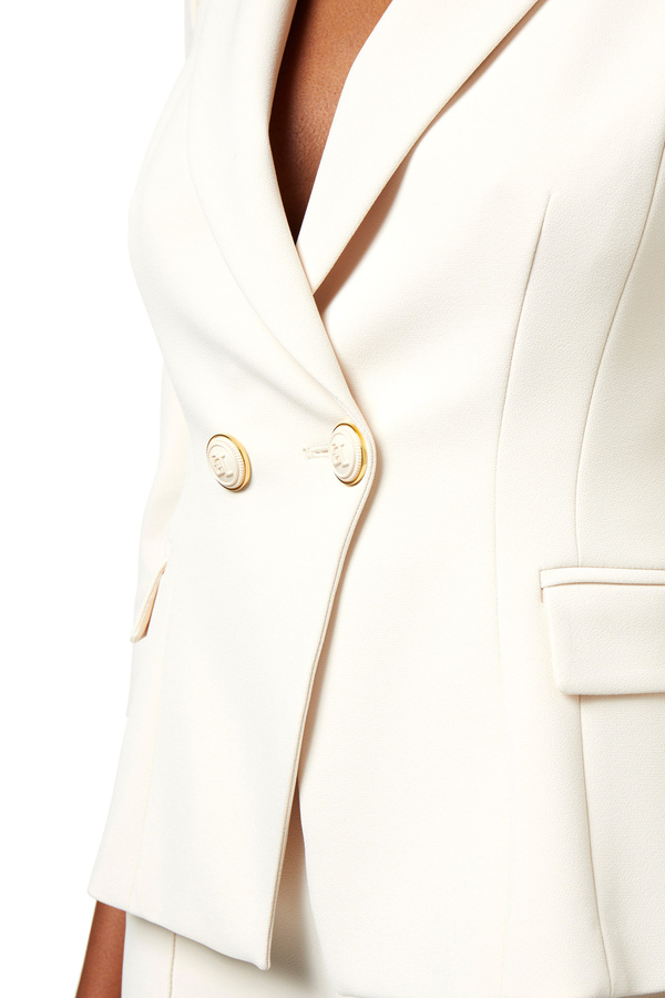 Giacca doppiopetto in crêpe placca logo - Elisabetta Franchi® Outlet