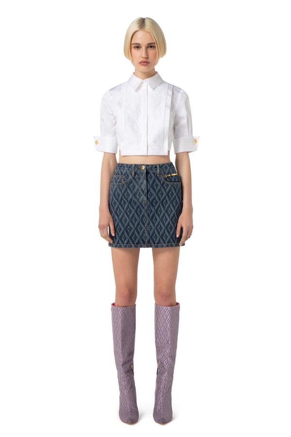 Miniskirt in denim with diamond print - Elisabetta Franchi® Outlet