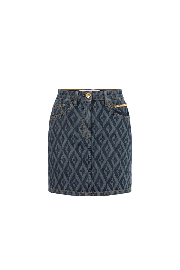Miniskirt in denim with diamond print - Elisabetta Franchi® Outlet