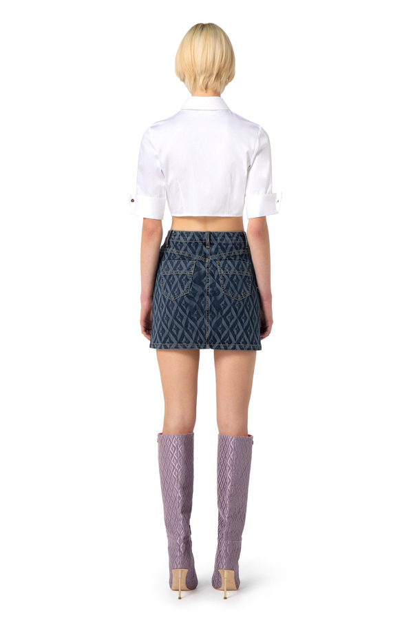 Miniskirt in denim with diamond print - Elisabetta Franchi® Outlet