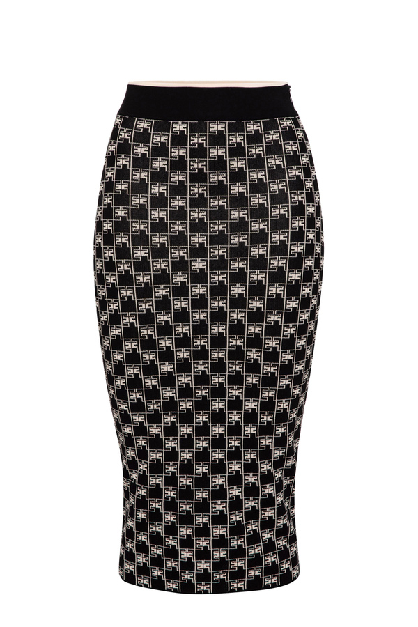 Knit pencil skirt with lettering print - Elisabetta Franchi® Outlet