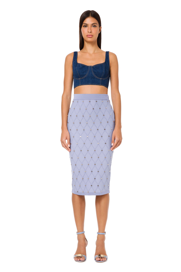 Knit pencil skirt with diamond motif - Elisabetta Franchi® Outlet