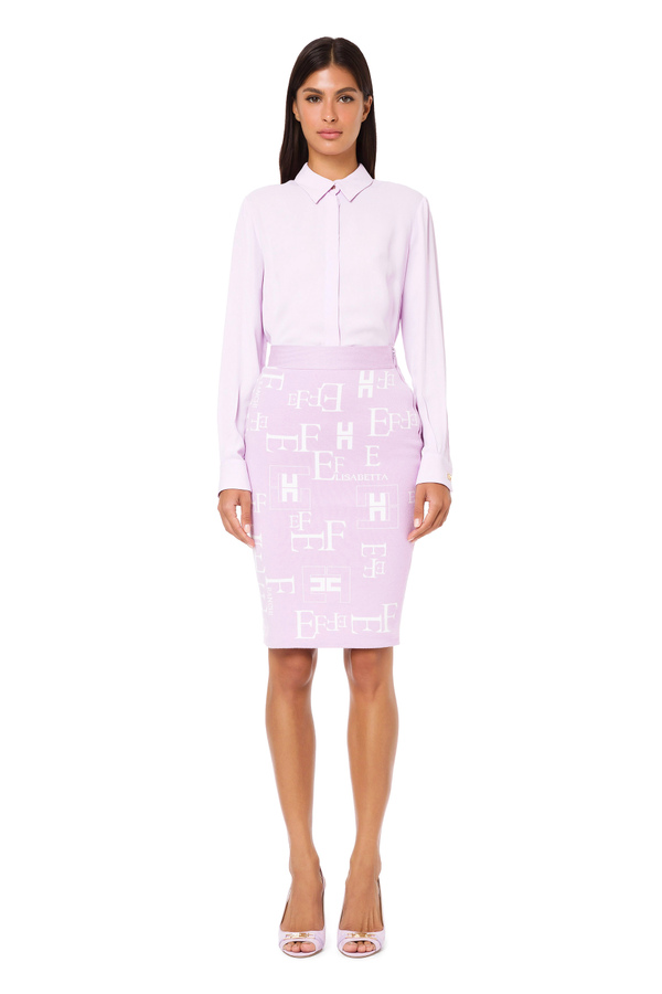 Elisabetta Franchi skirt in knit fabric with logo lettering motif - Elisabetta Franchi® Outlet