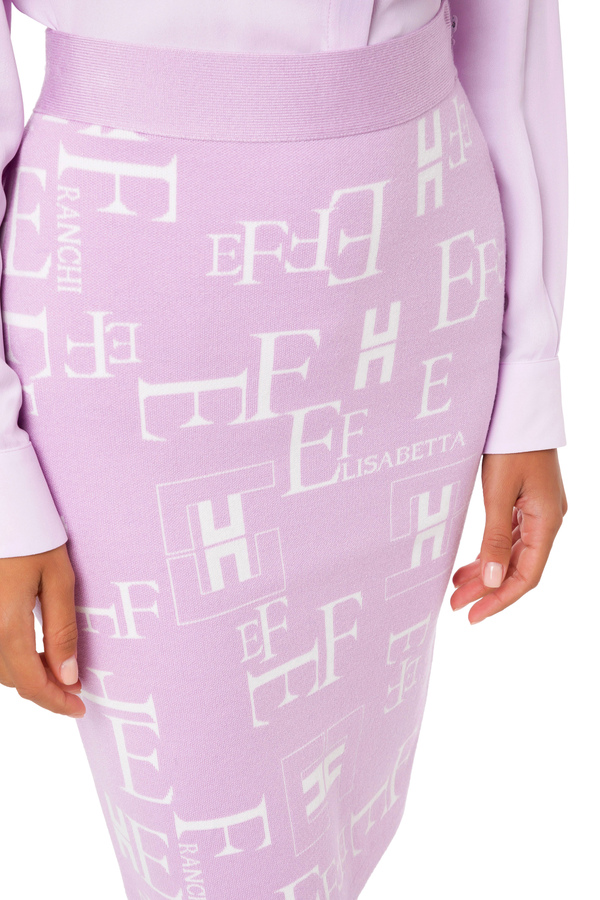 Elisabetta Franchi skirt in knit fabric with logo lettering motif - Elisabetta Franchi® Outlet