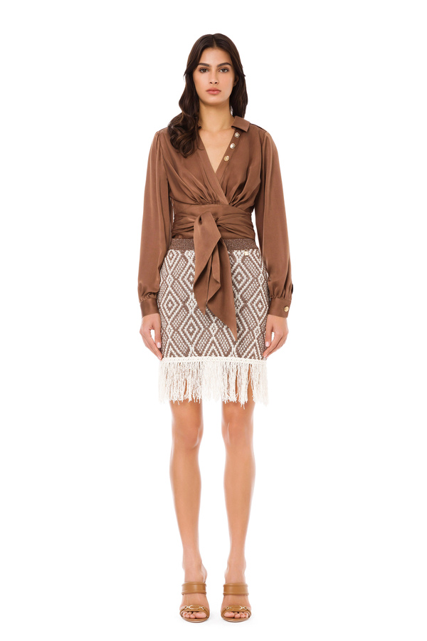 Ethnic mini skirt with fringes - Elisabetta Franchi® Outlet