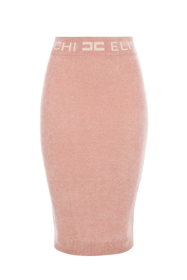 Pencil skirt in chenille with logoed waistband - Elisabetta Franchi® Outlet