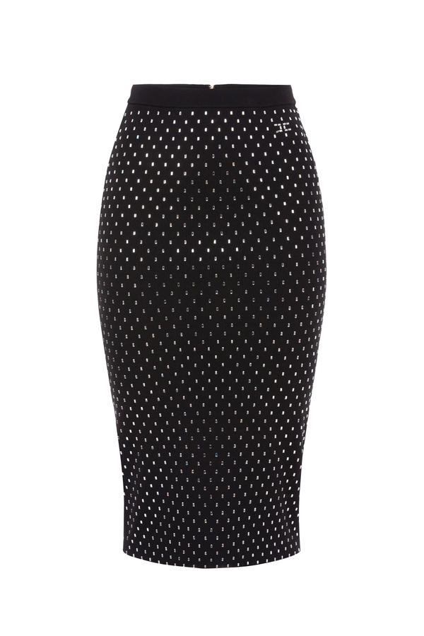 Knit calf-length skirt with all over crystals - Elisabetta Franchi® Outlet