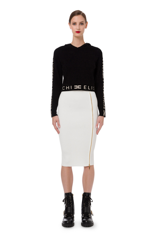 Skirt in fine rib knit fabric with zip - Elisabetta Franchi® Outlet
