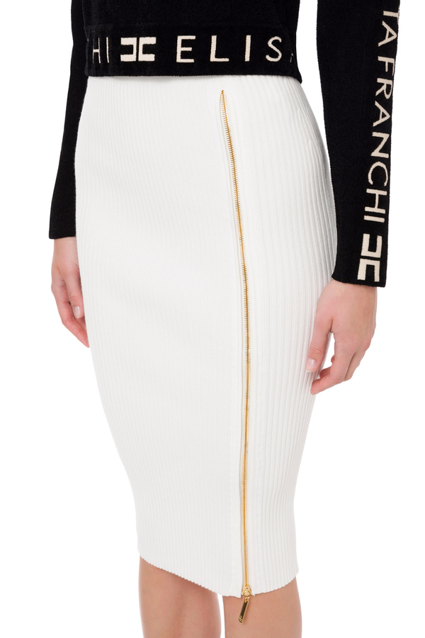 Skirt in fine rib knit fabric with zip - Elisabetta Franchi® Outlet