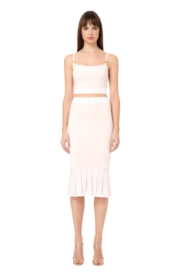 Two-tone pleated calf-length skirt - Elisabetta Franchi® Outlet