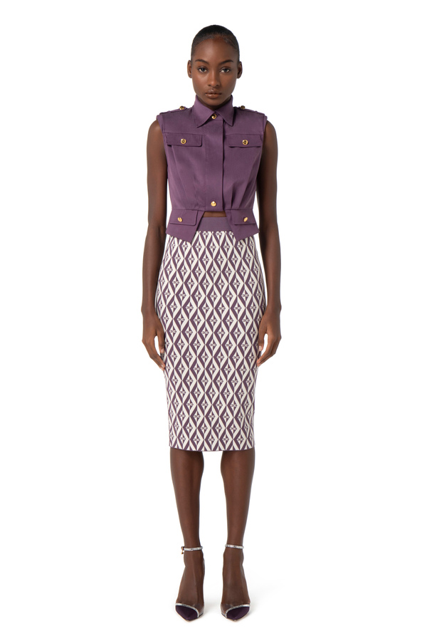 Knit calf-length skirt with diamond print - Elisabetta Franchi® Outlet