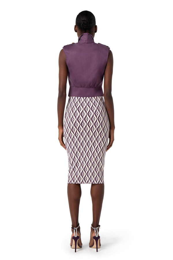 Knit calf-length skirt with diamond print - Elisabetta Franchi® Outlet