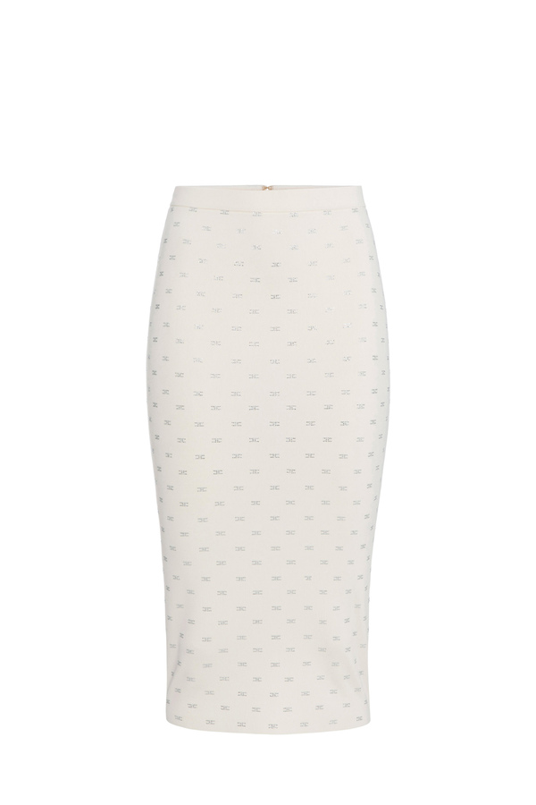 Knit calf-length skirt with logo pattern - Elisabetta Franchi® Outlet