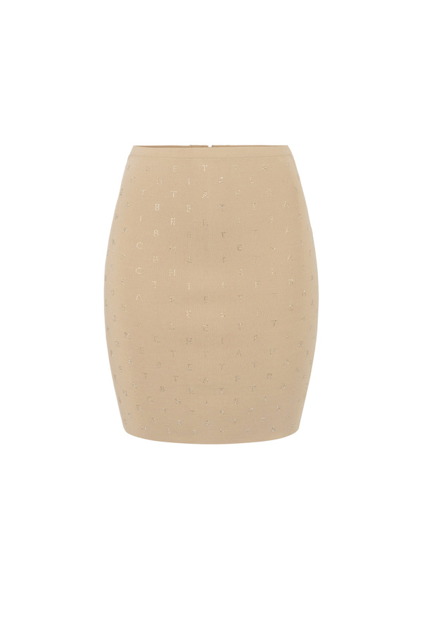 Miniskirt in viscose with rhinestone lettering - Elisabetta Franchi® Outlet
