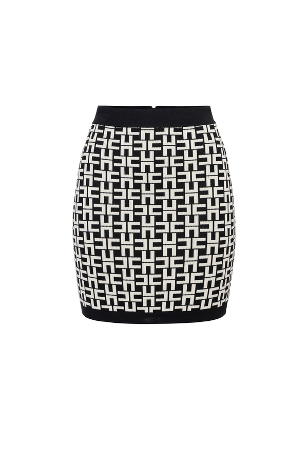 Jacquard logo viscose miniskirt - Elisabetta Franchi® Outlet
