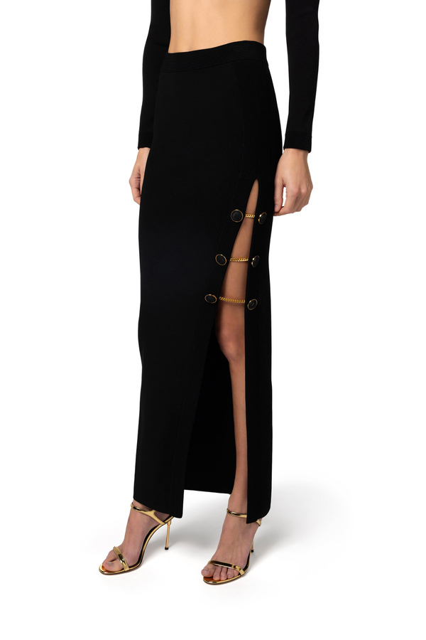 Shiny viscose long dress with cufflink buttons | Elisabetta