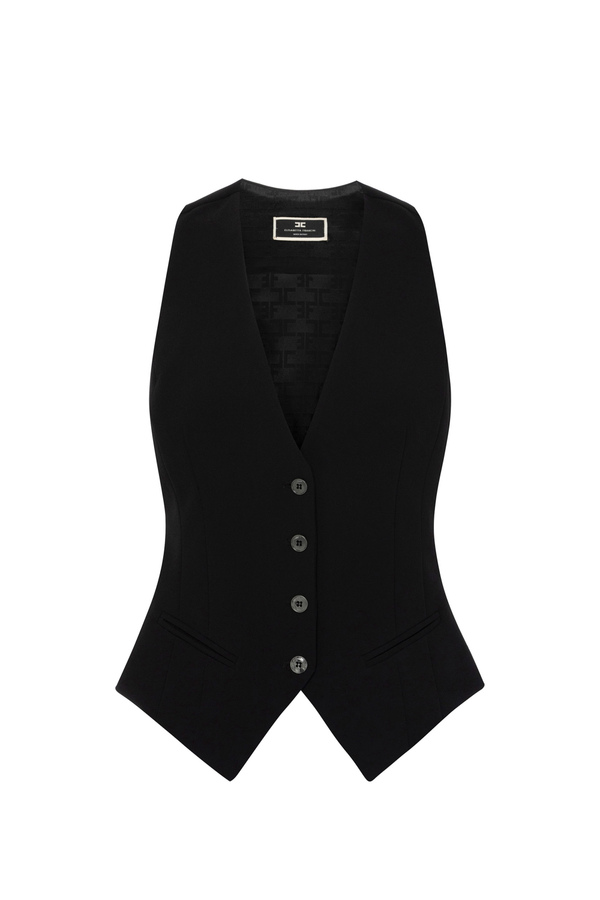 Waistcoat in crêpe fabric with logo embroidery - Elisabetta Franchi® Outlet