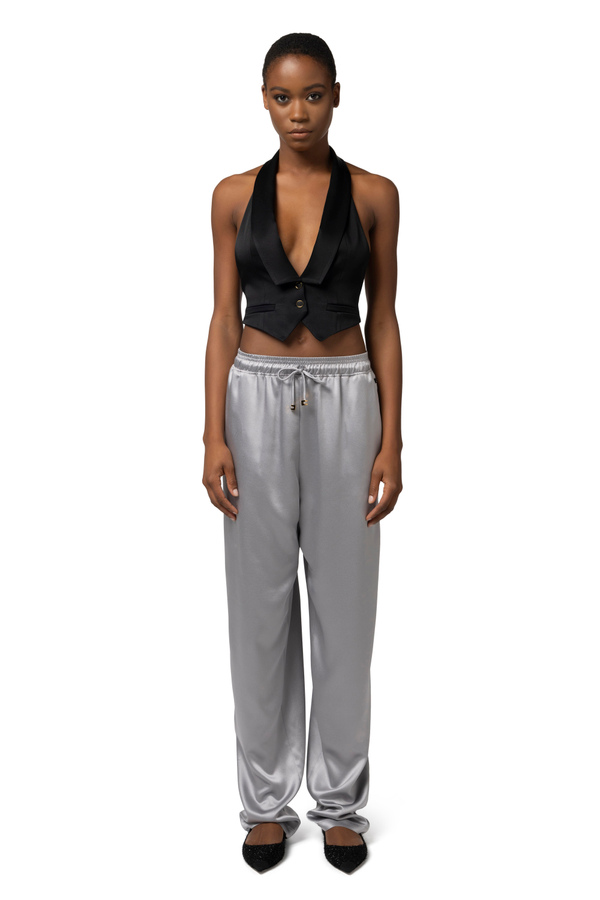 Satin tuxedo waistcoat with sash belt - Elisabetta Franchi® Outlet
