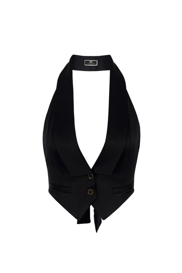 Satin tuxedo waistcoat with sash belt - Elisabetta Franchi® Outlet