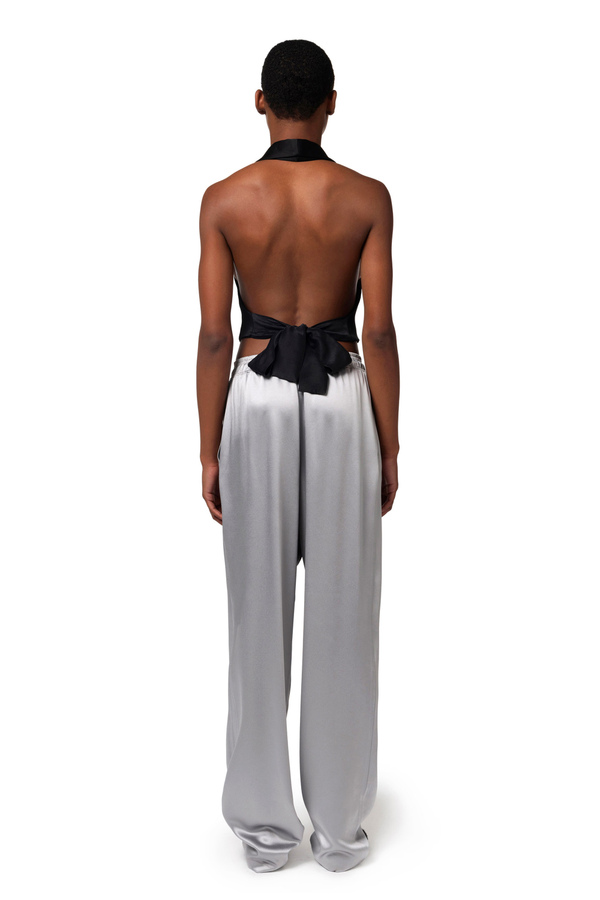 Satin tuxedo waistcoat with sash belt - Elisabetta Franchi® Outlet
