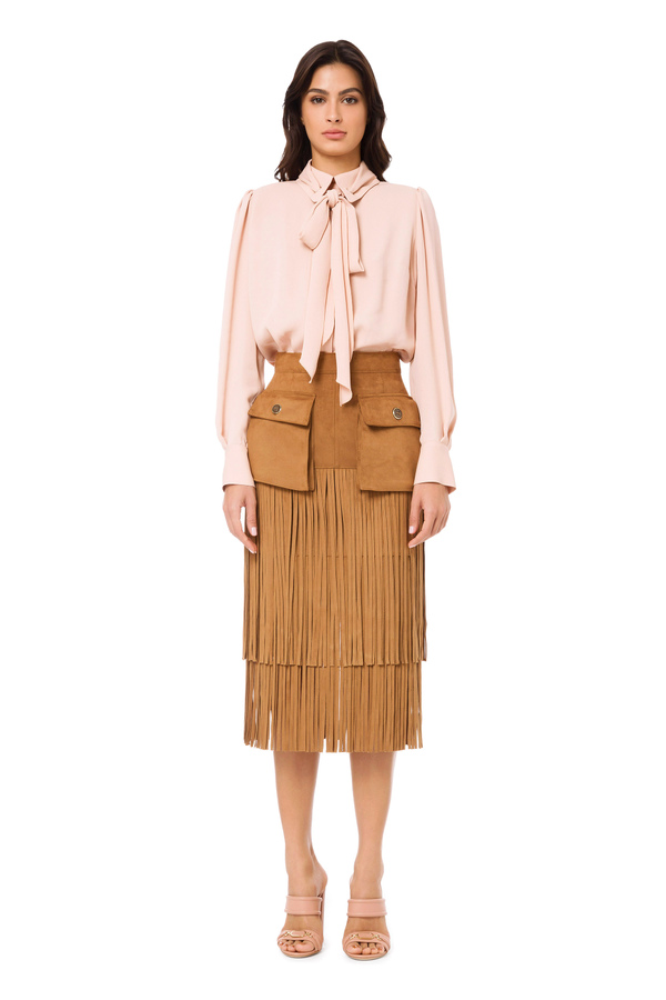 Suede skirt with fringes - Elisabetta Franchi® Outlet