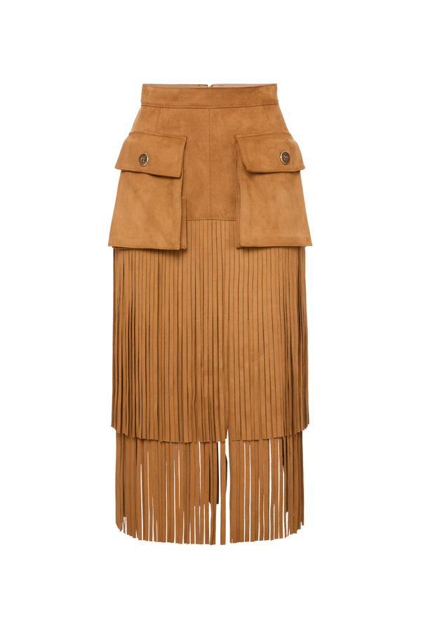 Suede skirt with fringes - Elisabetta Franchi® Outlet