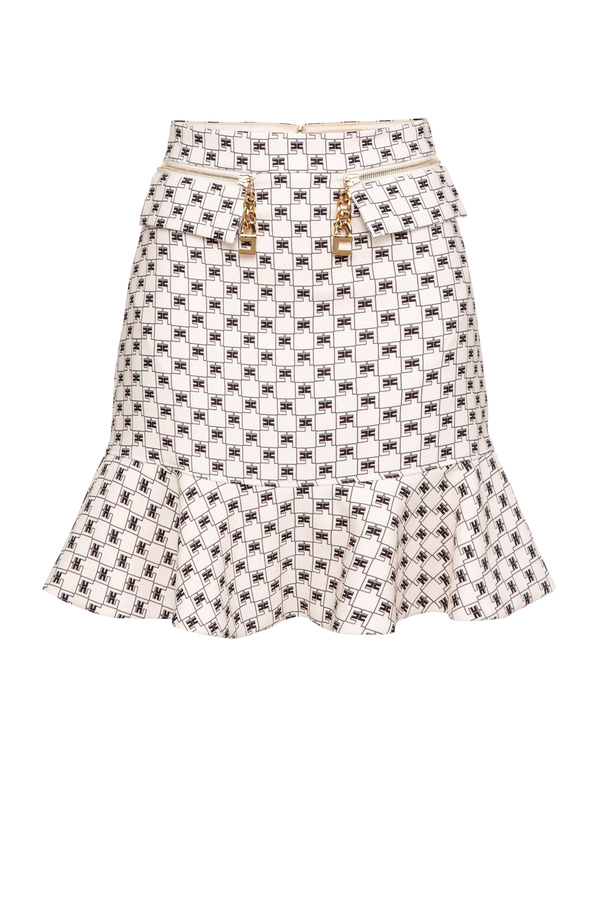 Mini skirt with logo print flounce - Elisabetta Franchi® Outlet