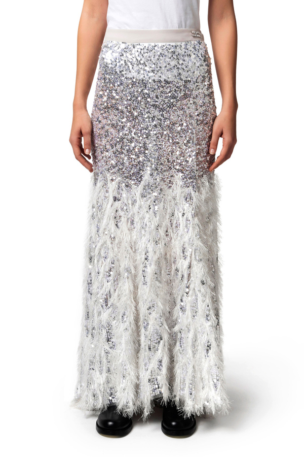 Embroidered long skirt in tulle fabric - Elisabetta Franchi® Outlet