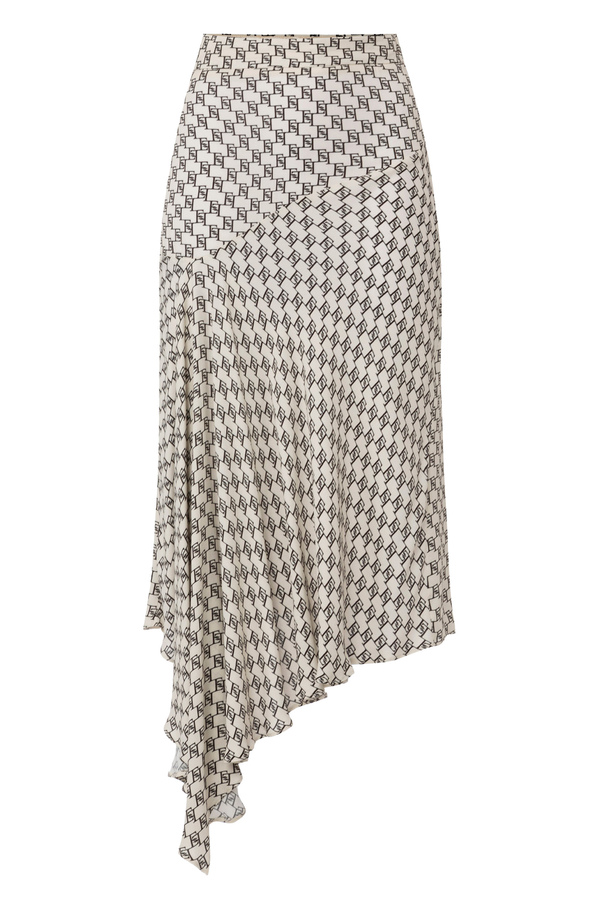 Gonna midi in georgette stampa logo asimmetrica | Elisabetta Franchi® Outlet