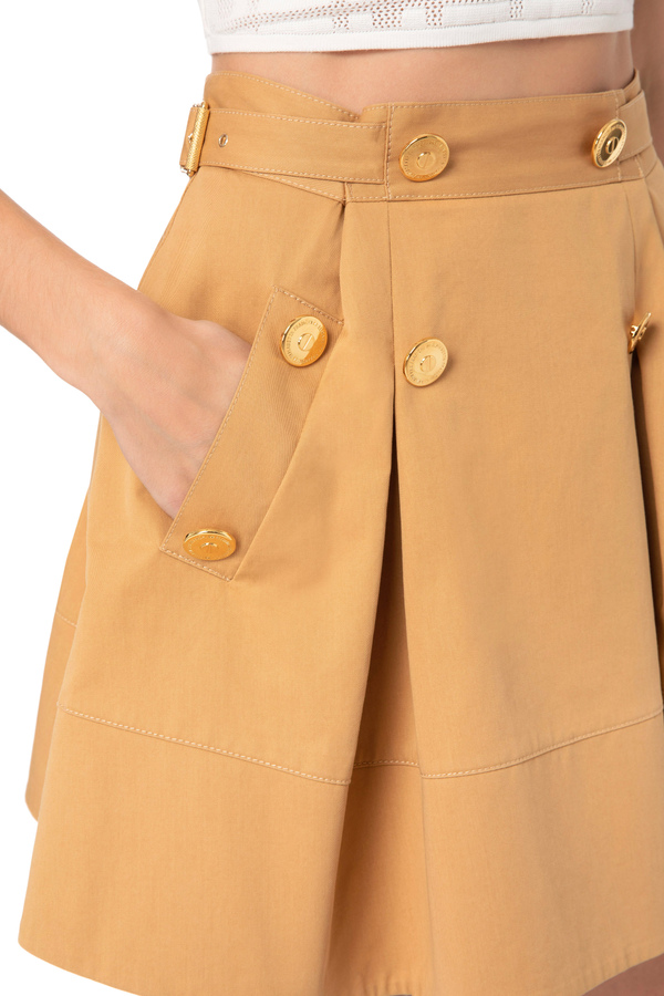 Mini-jupe évasée, à la taille et double plis devant - Elisabetta Franchi® Outlet