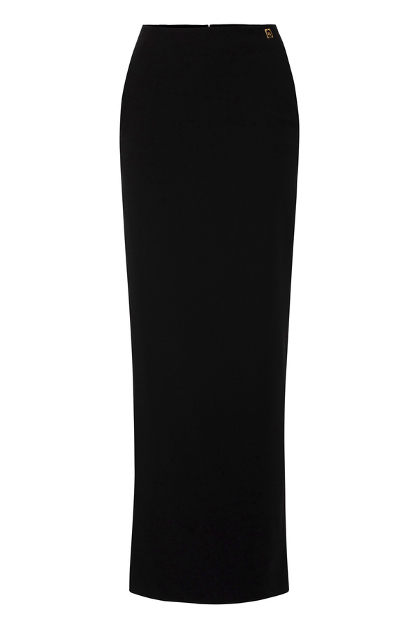 Langer Rock aus leichtem Crêpe mit seitlichem Schlitz. - Elisabetta Franchi® Outlet