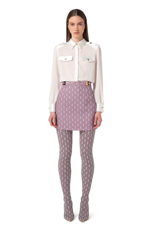 Printed crêpe miniskirt with logo plaques - Elisabetta Franchi® Outlet