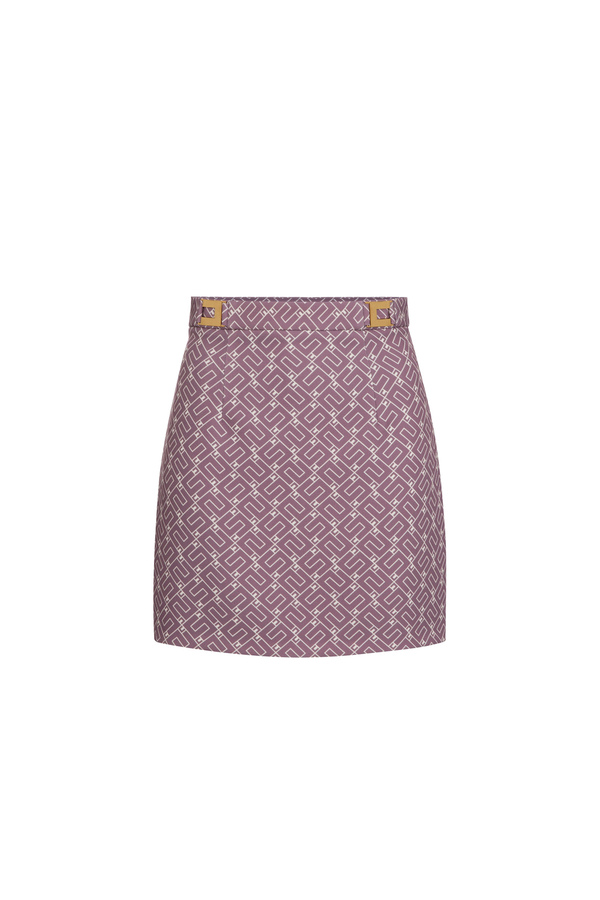 Printed crêpe miniskirt with logo plaques - Elisabetta Franchi® Outlet