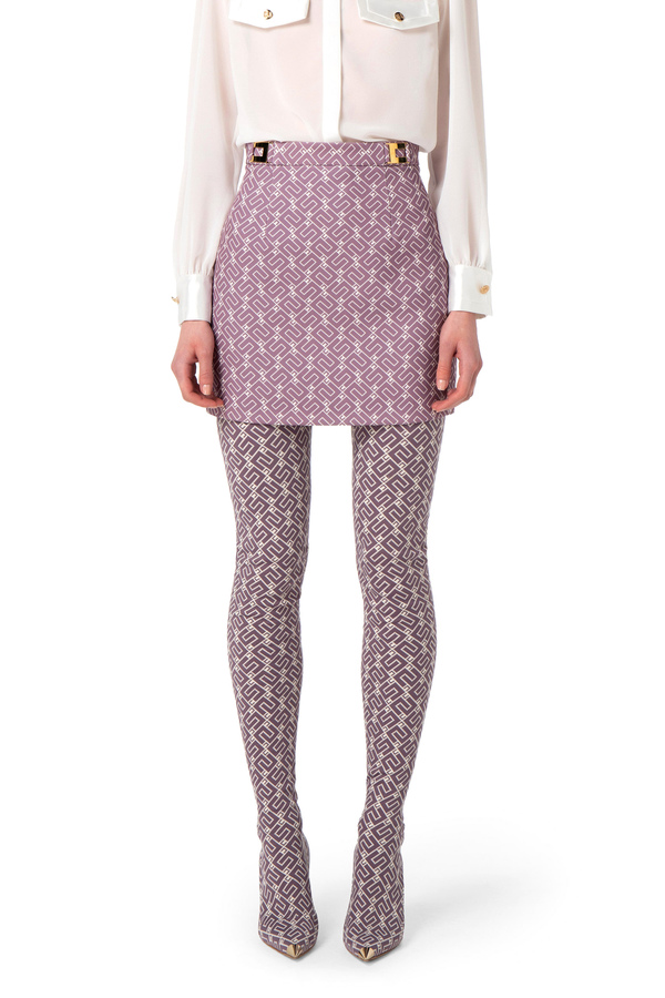 Printed crêpe miniskirt with logo plaques - Elisabetta Franchi® Outlet