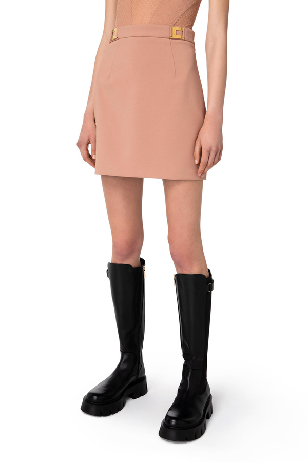Crêpe miniskirt with logo plaques - Elisabetta Franchi® Outlet
