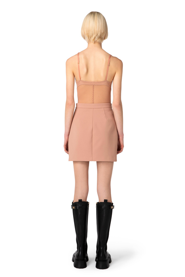 Crêpe miniskirt with logo plaques - Elisabetta Franchi® Outlet