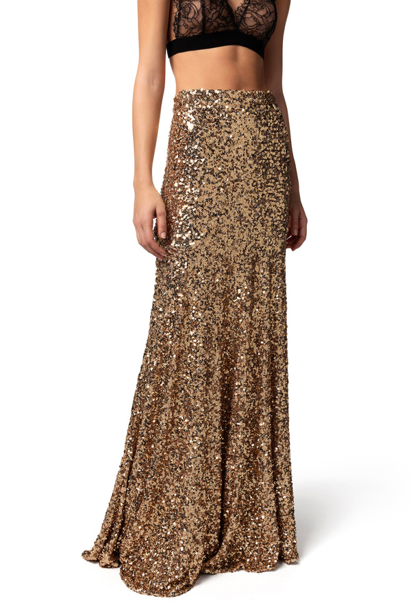 Longue jupe en tulle avec sequins - Elisabetta Franchi® Outlet