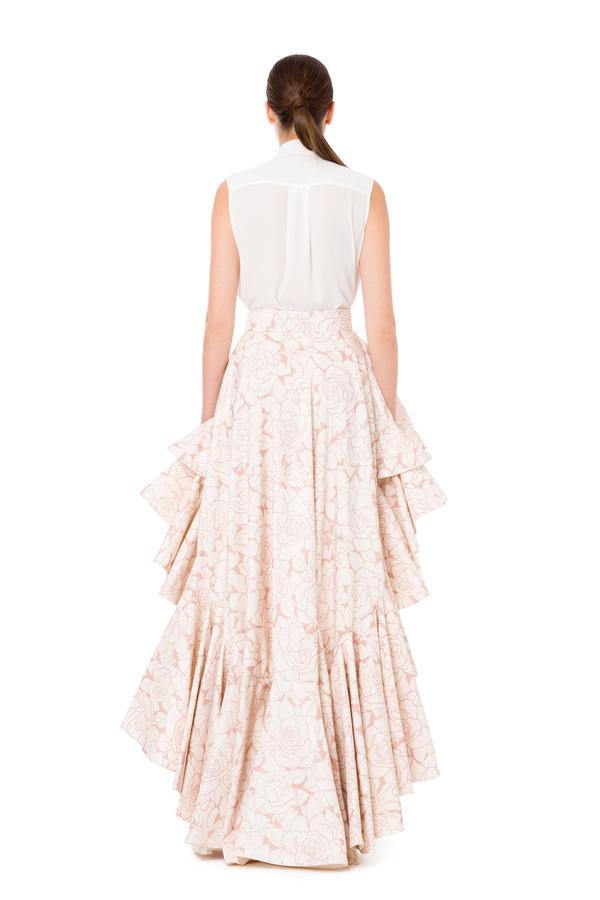 Long skirt with ruffles and rose print - Elisabetta Franchi® Outlet