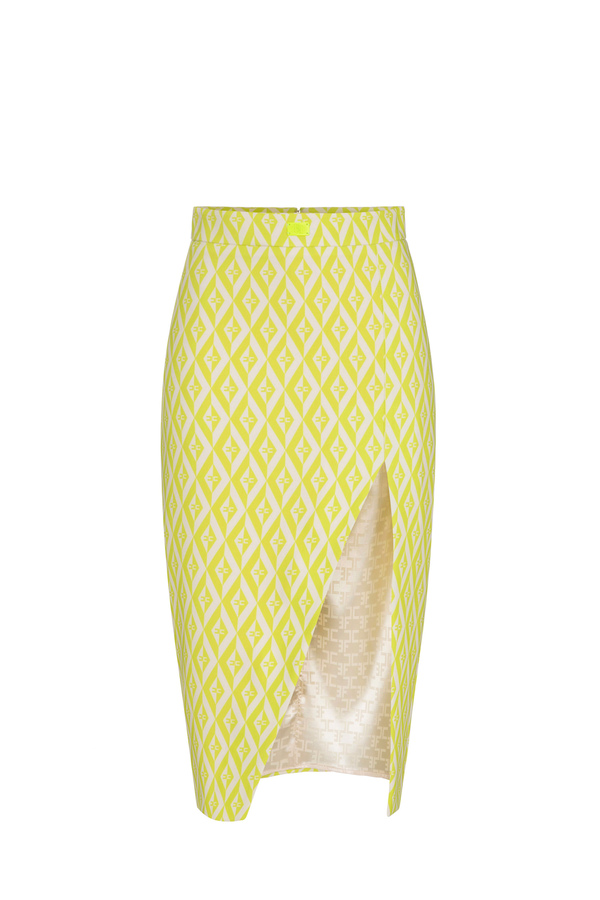 Crêpe calf-length skirt with diamond print - Elisabetta Franchi® Outlet