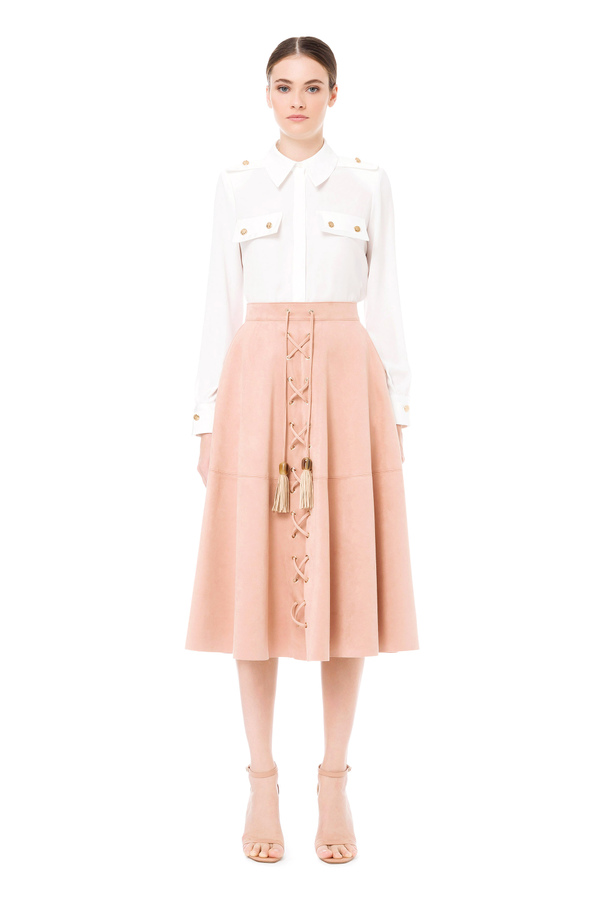 Circle skirt in suede fabric with tassels - Elisabetta Franchi® Outlet