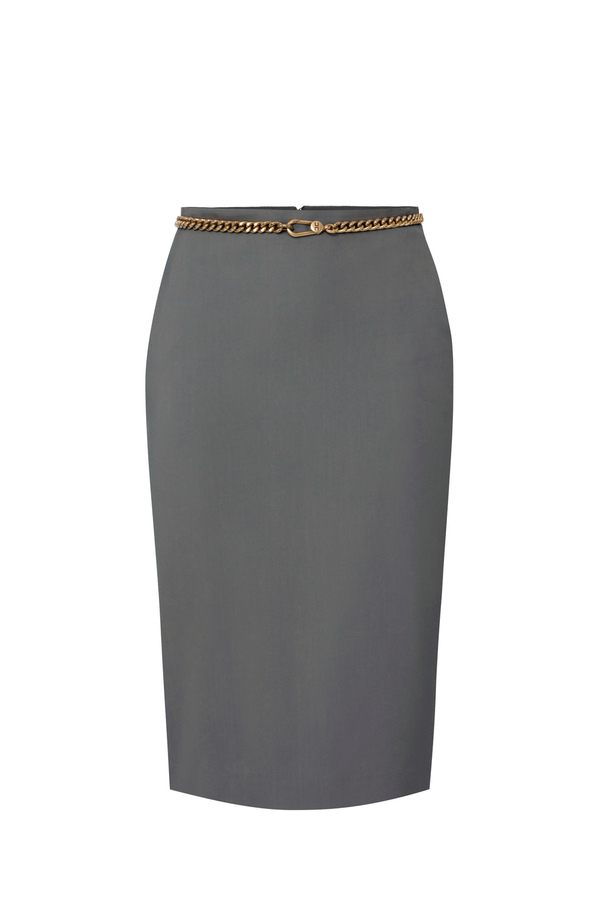Viscose gabardine midi skirt with belt - Elisabetta Franchi® Outlet