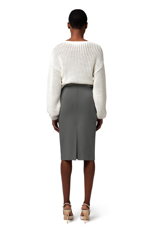 Viscose gabardine midi skirt with belt - Elisabetta Franchi® Outlet