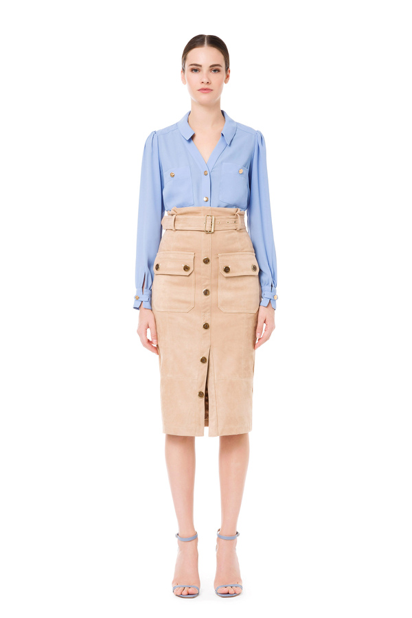 Pencil skirt in suede fabric with buttons - Elisabetta Franchi® Outlet