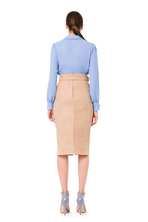 Pencil skirt in suede fabric with buttons - Elisabetta Franchi® Outlet